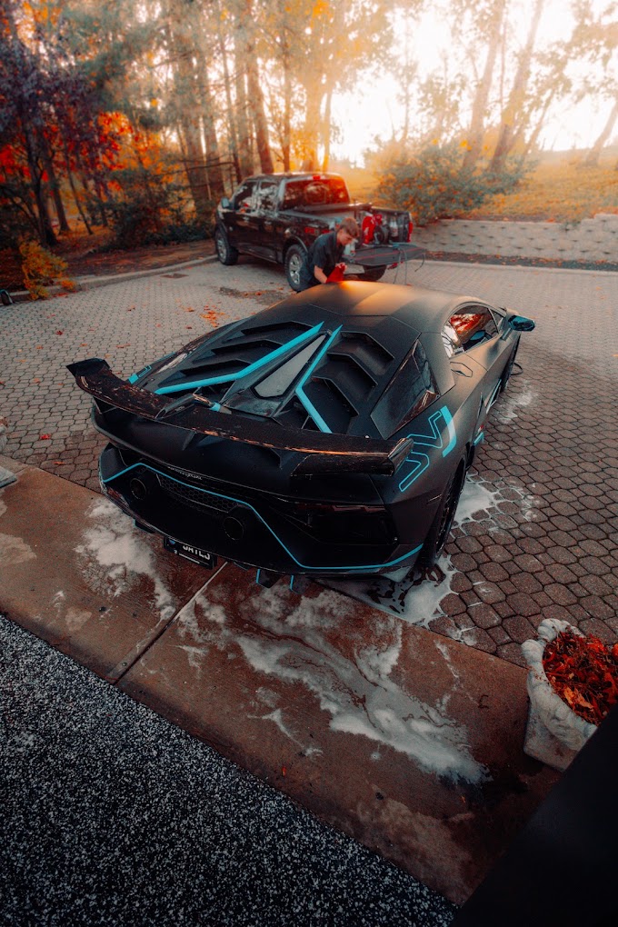 Lamborghini covered in foam during an exterior refresh